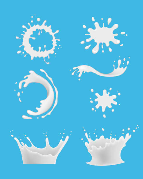 ilustrações de stock, clip art, desenhos animados e ícones de set of milk splash screens. - malt white background alcohol drink