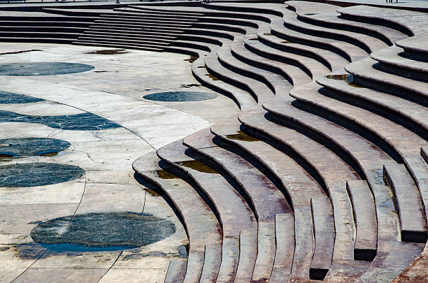 istock Stairs Architectural Background, Flat and Circular Stairs. 595737780