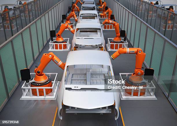 Electric Vehicles Body Assembly Line Stock Photo - Download Image Now - Car, Production Line, Machine Part