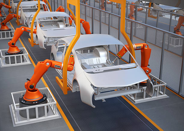 istock Electric vehicles body assembly line 595739370