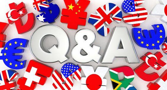Silver Q&A and currency symbol. 3D illustration