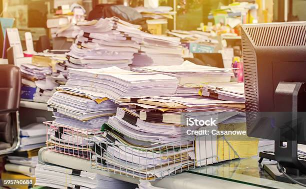 Pile Of Documents On Desk Stack Up High Stock Photo - Download Image Now - Messy, Desk, Office