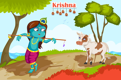 Krishna Janmashtami Background Stock Illustration - Download Image Now -  Krishna Janmashtami, Cow, Krishna - iStock