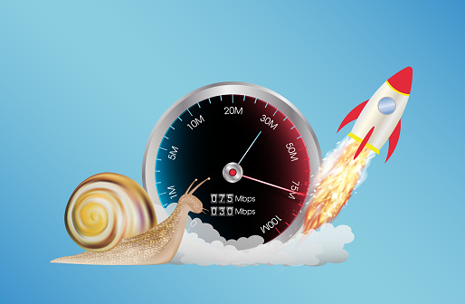 internet speed meter with rocket and snail