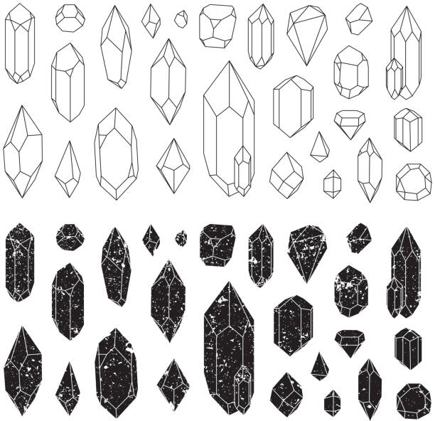 illustrations, cliparts, dessins animés et icônes de ensemble de cristaux géométriques, conception de ligne. - white background colors striped part of
