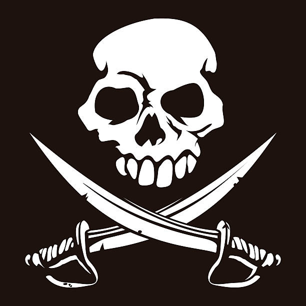 Skull and Crossed Swords An illustration of a skull and crossed swords pirate jolly roger flag pirate flag stock illustrations