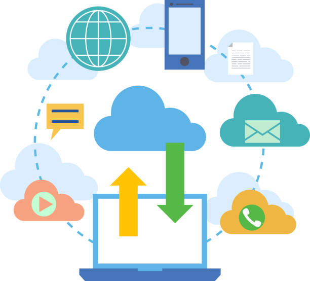 illustrations, cliparts, dessins animés et icônes de bannières web pour les services et la technologie de cloud computing, le stockage de données. - cloud file application software sharing