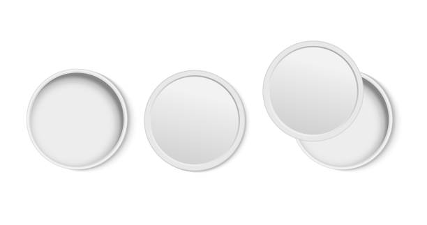 ilustrações de stock, clip art, desenhos animados e ícones de white round open empty box top view. - lata recipiente