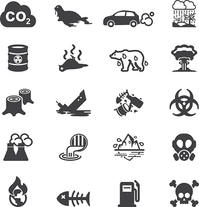 Pollution Silhouette Icons 
