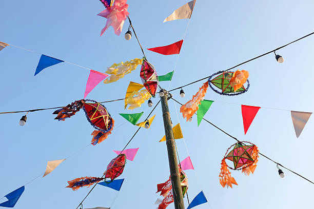 istock Colorful Flags in the Thai temple fair, Thailand 595754668