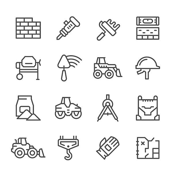 Set line icons of constructing industry Set line icons of constructing industry isolated on white. This illustration - EPS10 vector file. cement bag stock illustrations