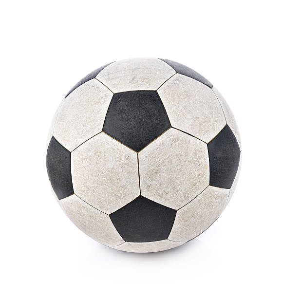 istock Shabby soccer ball on white background 595755658