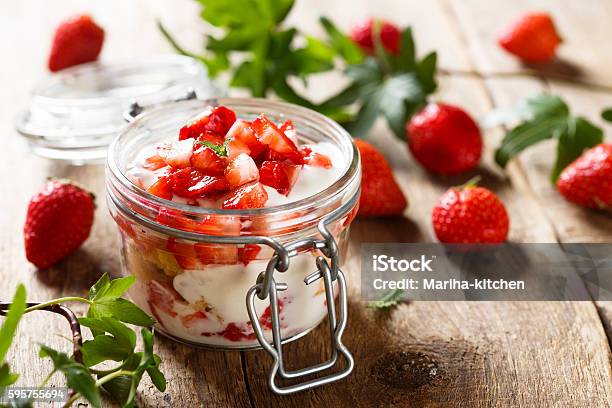 Strawberry Dessert Stock Photo - Download Image Now - Strawberry, Tiramisu, Yogurt