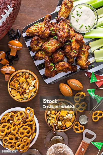 Football Party Stock Photo - Download Image Now - Chicken Wing, Food, Appetizer