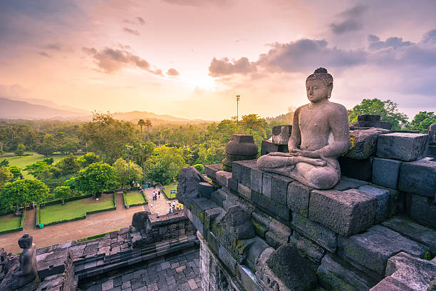 보로부두르의 불상, 요야카르타의 부처님 사원, 인도 - borobudur ruins 뉴스 사진 이미지