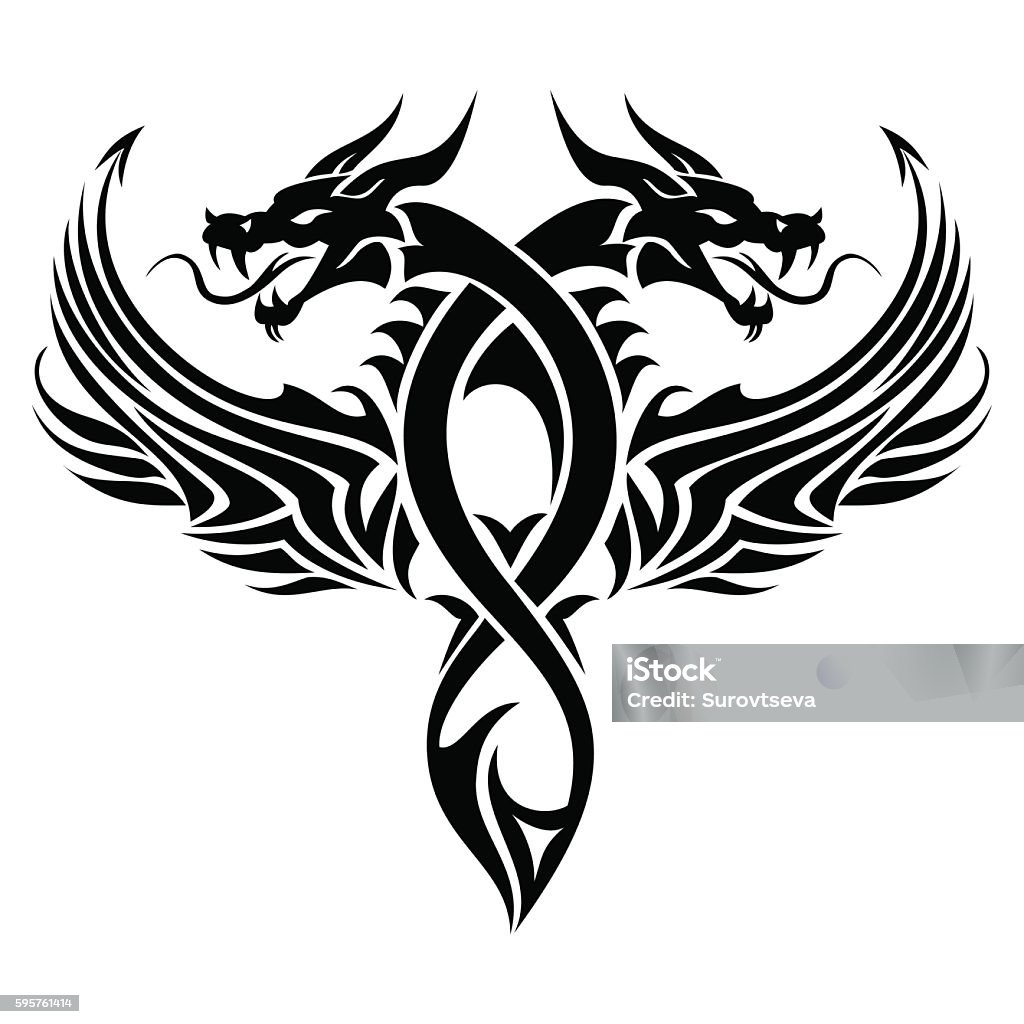 Tribal dragon tattoo Black cutout tribal dragon tattoo vector illustration Dragon stock vector