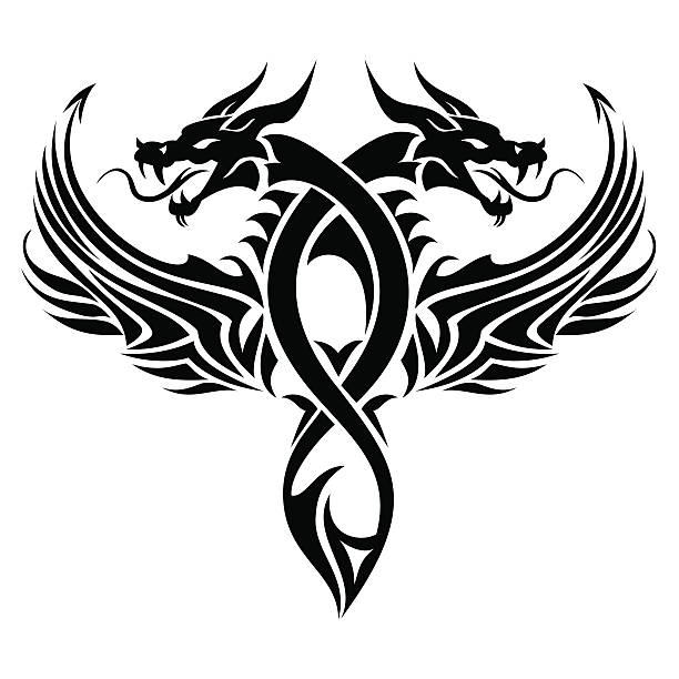 Tribal dragon tattoo Black cutout tribal dragon tattoo vector illustration dragon tattoos stock illustrations