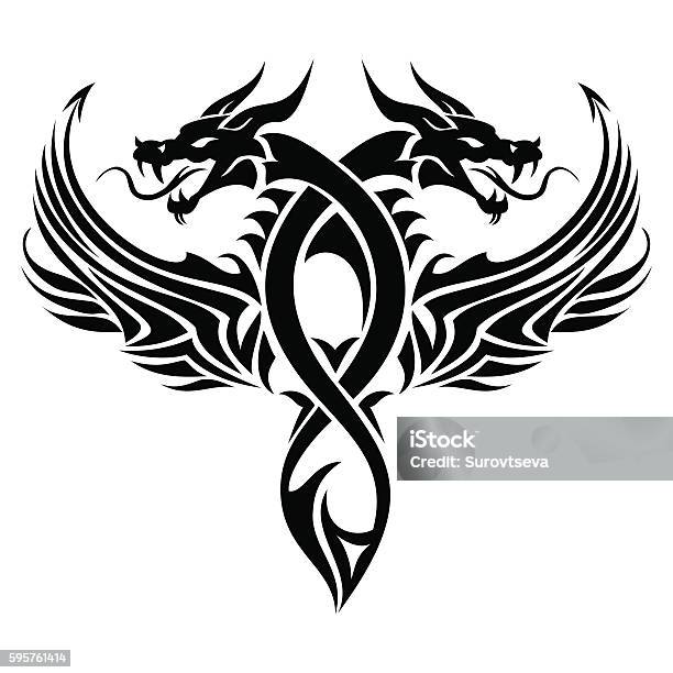 Tribal Dragon Tattoo Stock Illustration - Download Image Now - Dragon, Tattoo, Indigenous Culture