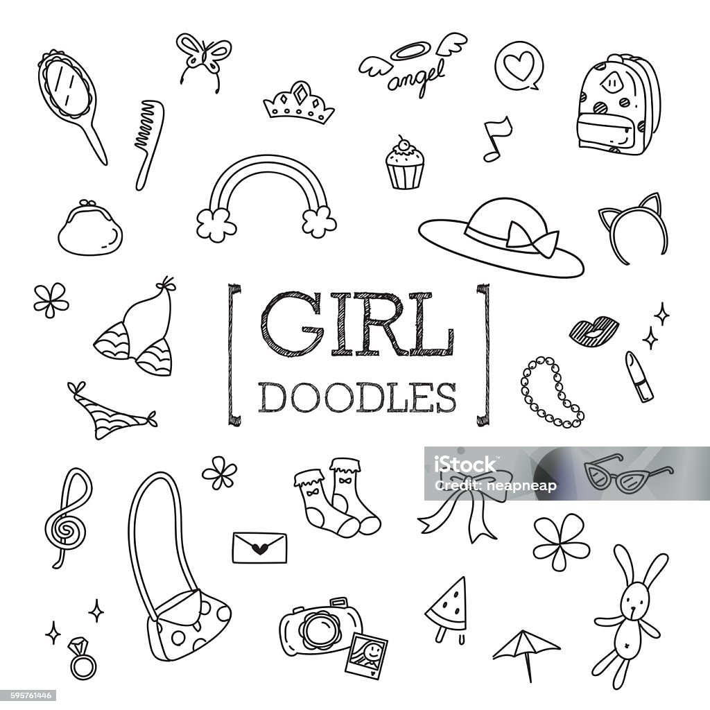 Cute Girl Objects Doodles Stock Illustration - Download Image Now - Doodle,  Teenage Girls, Baby Girls - iStock