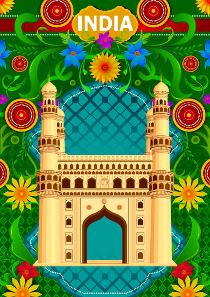 illustrazioni stock, clip art, cartoni animati e icone di tendenza di sfondo floreale con charminar che mostra l'incredibile india - hyderabad