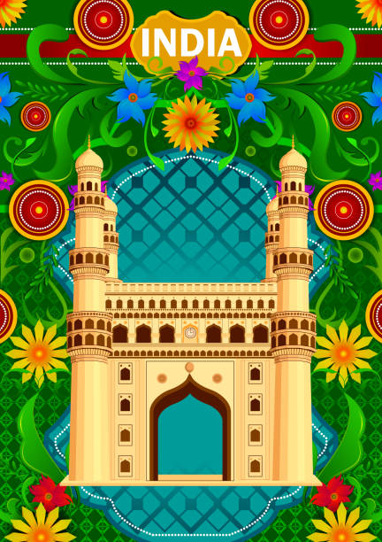 Floral background with Charminar showing Incredible India Floral background with Charminar showing Incredible India in vector hyderabad muslim stock illustrations