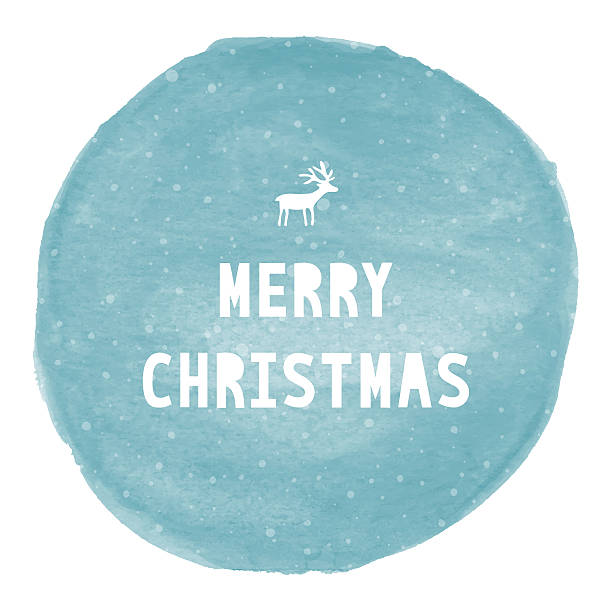bildbanksillustrationer, clip art samt tecknat material och ikoner med merry christmas lettering on blue watercolor circle - reindeer mist