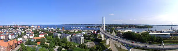 Aerial View panorama of ruegendamm  bridge to the island ruegen