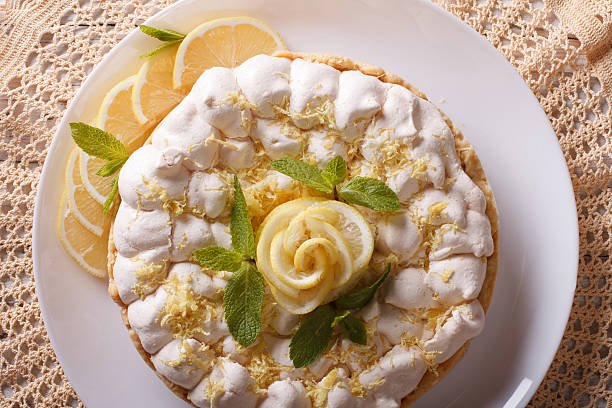 istock lemon meringue pie close-up on a plate. Horizontal top view 595767638