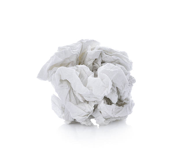 zerknittertes tissuepapier auf weißem hintergrund - tissue crumpled toilet paper paper stock-fotos und bilder