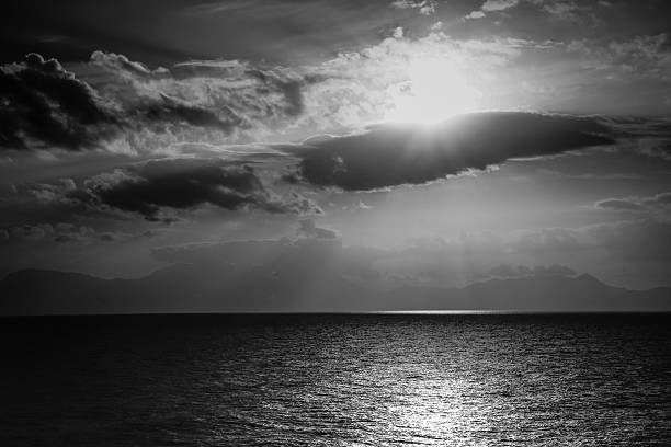 Dramatic Sky at Sunrise in Black and White, Long Branch, New Jersey, USA