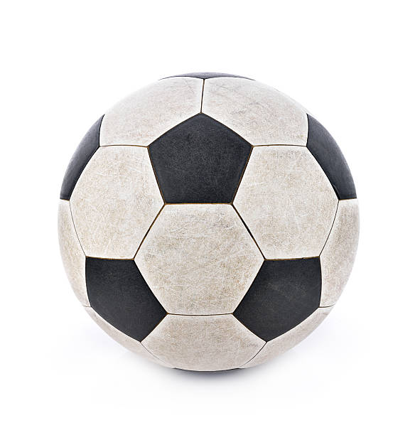 istock Dirty soccer ball on white background 596040510