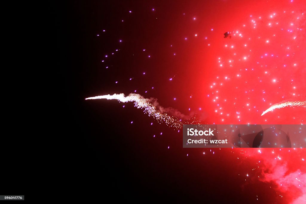 Red Mostly Bright Red Fireworks On Plain Black Background Stock Photo - Download ...