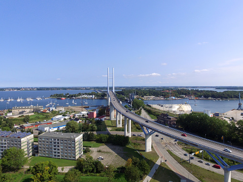 Aerial View of ruegendamm - bridge to the island ruegen in germany