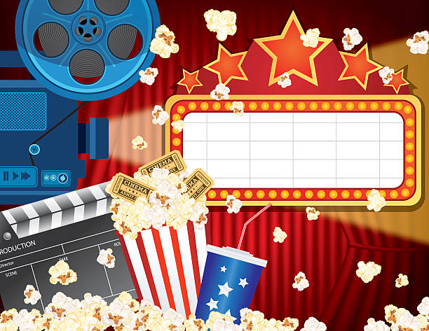 istock Movie Night Party Background With Curtain and Popcorn 596049858