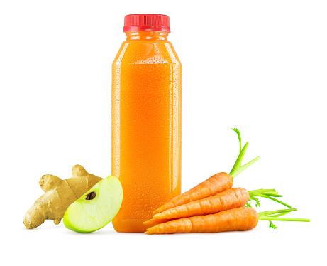 Bottle of Freshly Squeezed Carrot, Apple and Ginger Juice