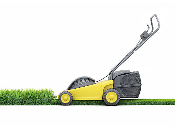 Lawn Mower Cutting Grass Isolated On White Background 3D Render Stock Photo  - Download Image Now - Istock