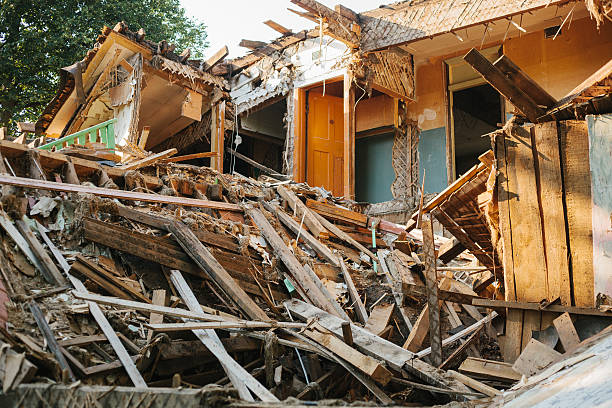 istock Destroyed by the earthquake building. 596053916