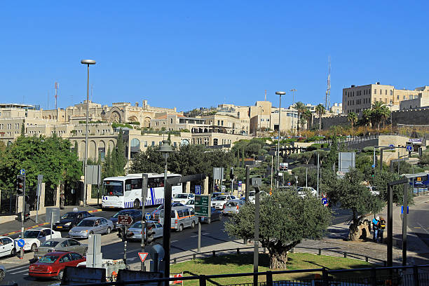 Jerusalem, Israel – October 23, 2013: Panoramic view of the modern city of Jerusalem in Israel next to a park.