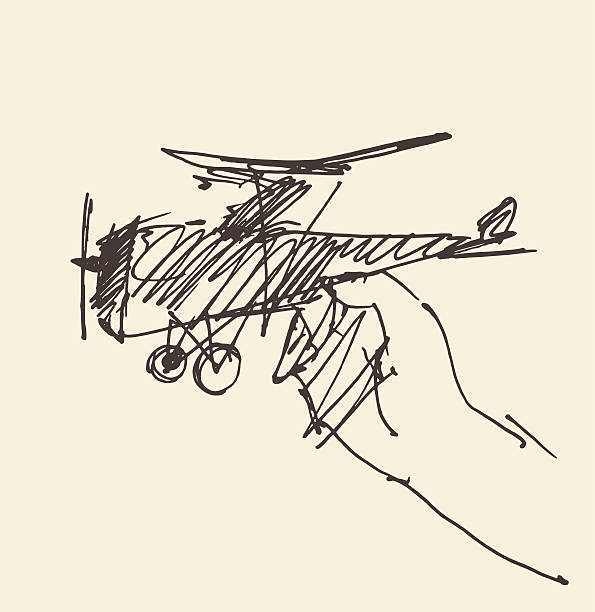 ilustrações de stock, clip art, desenhos animados e ícones de sketch child holding toy airplane vector. - smiling aeroplane