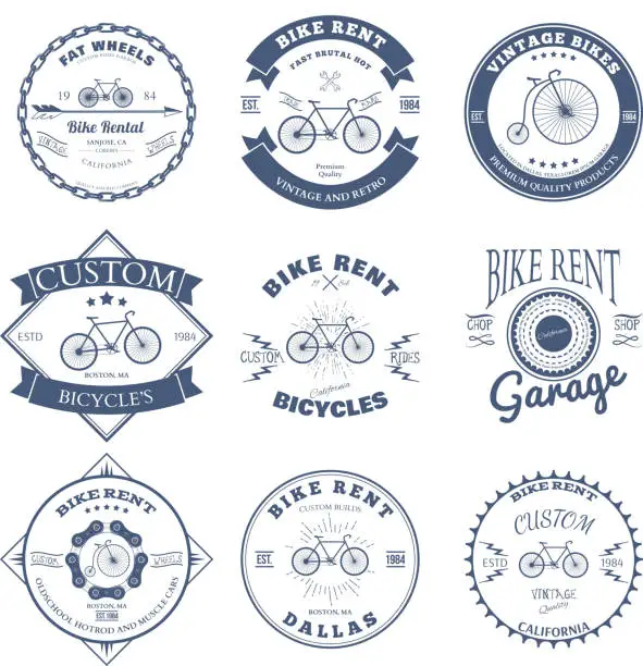Vector illustration of Bike Rent Label and Badges Design. Vector
