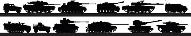 Vector illustration of Highly Detailed Tank Silhouettes
