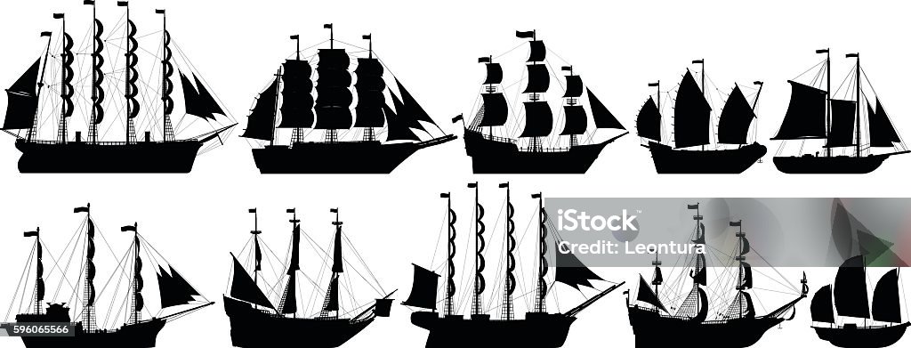 Highly Detailed Old Ships Old ship silhouettes to a high level of detail. Ship stock vector