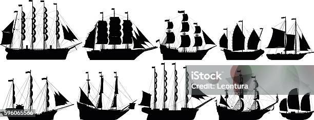 Highly Detailed Old Ships Stock Illustration - Download Image Now - Ship, In Silhouette, Sailing Ship