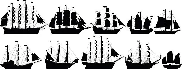 Vector illustration of Highly Detailed Old Ships