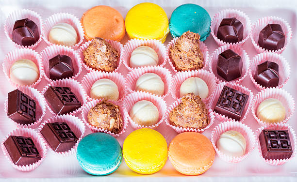 istock Set of chocolates and macaroon 596066190