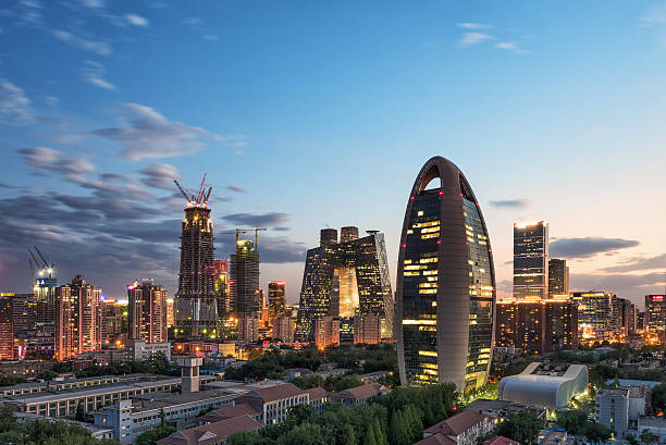 beijing cbd skyline sunset, de noche  - pekín fotografías e imágenes de stock