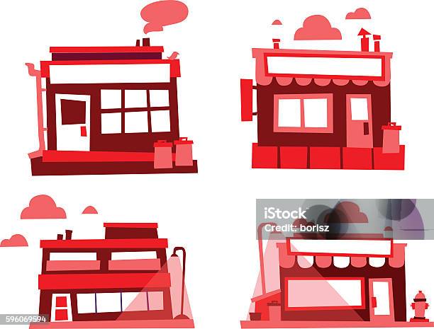 Set Of Small Buildings Stock Illustration - Download Image Now - Convenience Store, City, Horizontal