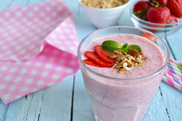 istock berry smoothies for breakfast with strawberries, oatmeal and alm 596070460