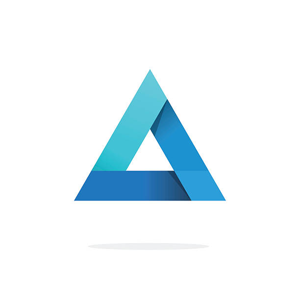 Triangle logo with strict corners vector isolated on white background Triangle logo with strict strong corners vector isolated on white background, blue gradient glossy abstract triangle logotype element with shadow, creative geometric figure design triangle shape stock illustrations