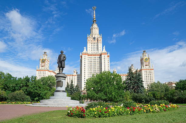 Moscow state University named after M. V. Lomonosov (MSU) Moscow, Russia August 26, 2016: Lomonosov Moscow State University (MSU). Monument To Mikhail Lomonosov mikhail lomonosov stock pictures, royalty-free photos & images